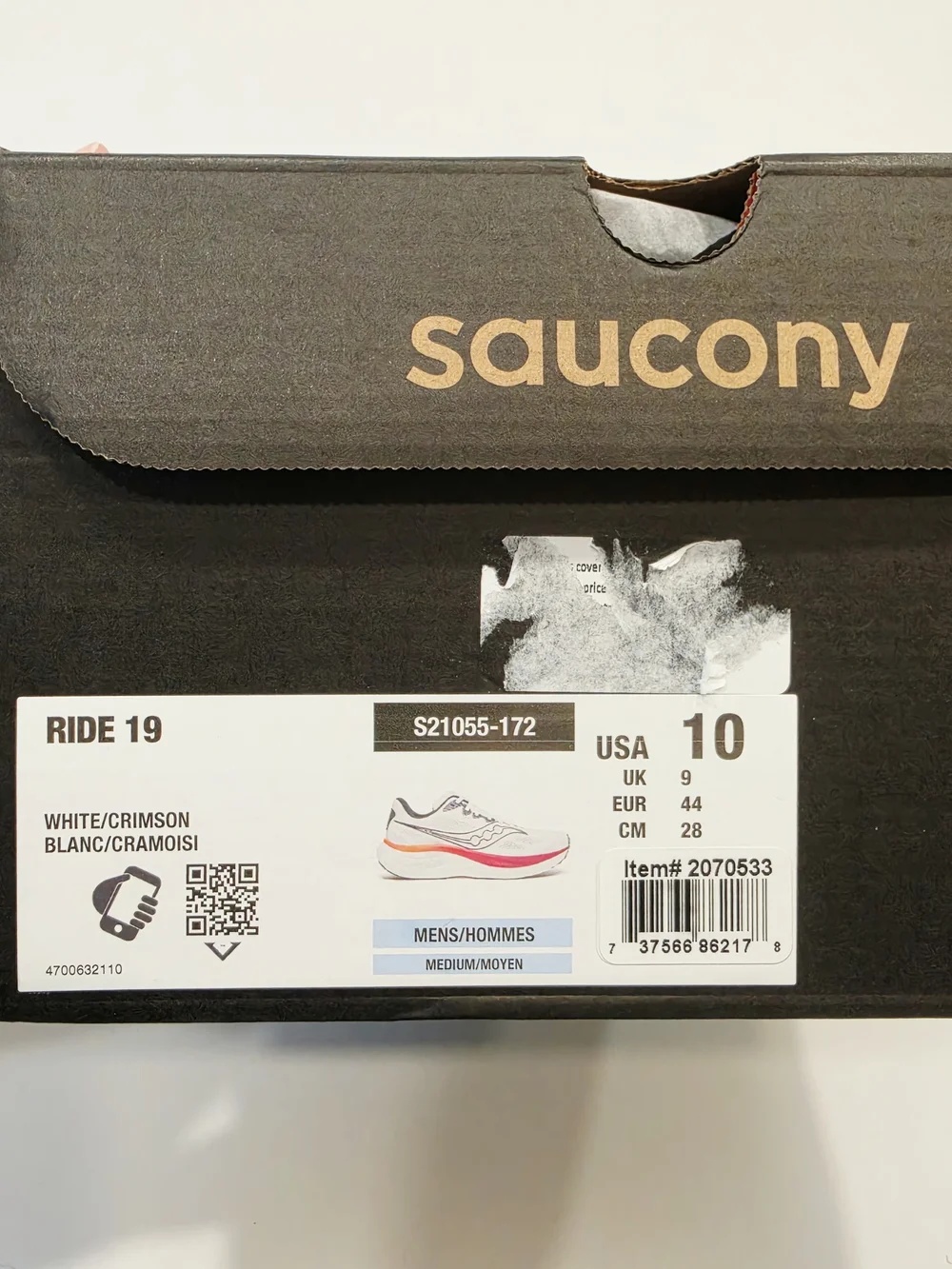 Saucony Ride 19 Men’s White Running Shoes Burgundy & Orange Accent US Size 10